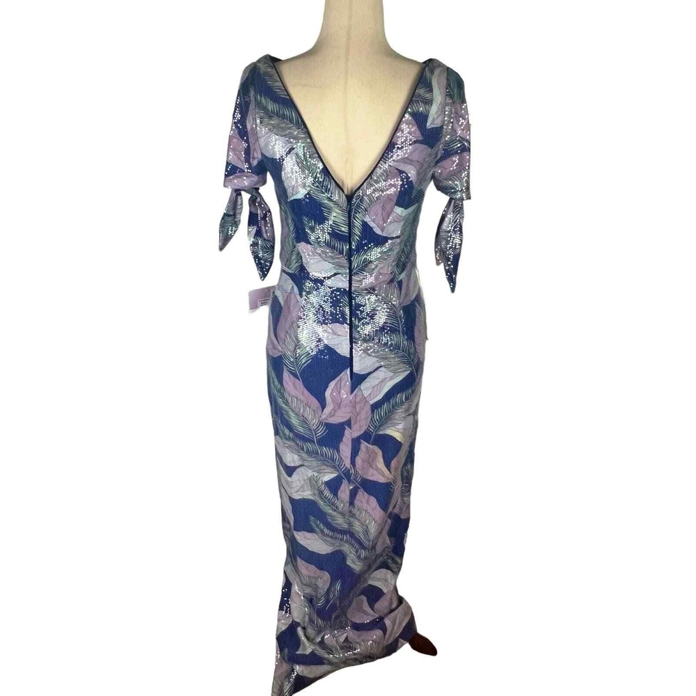 JS Collections Carmen Navy Multi Sequin Leaf Print Column Gown Size 6 NWT - Picture 9 of 16